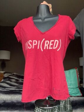 Inspi(RED) Women's Red V-Neck Graphic Tee